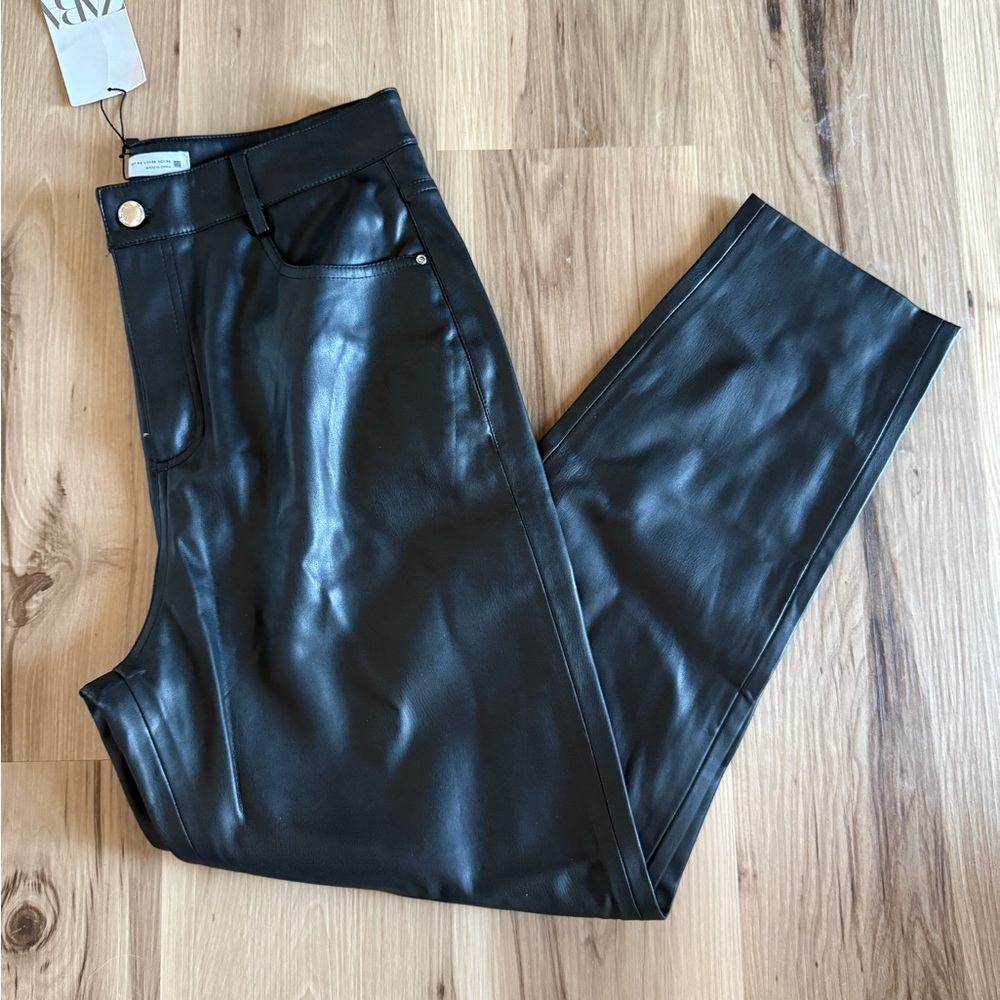 Zara Black Faux Leather Jeans